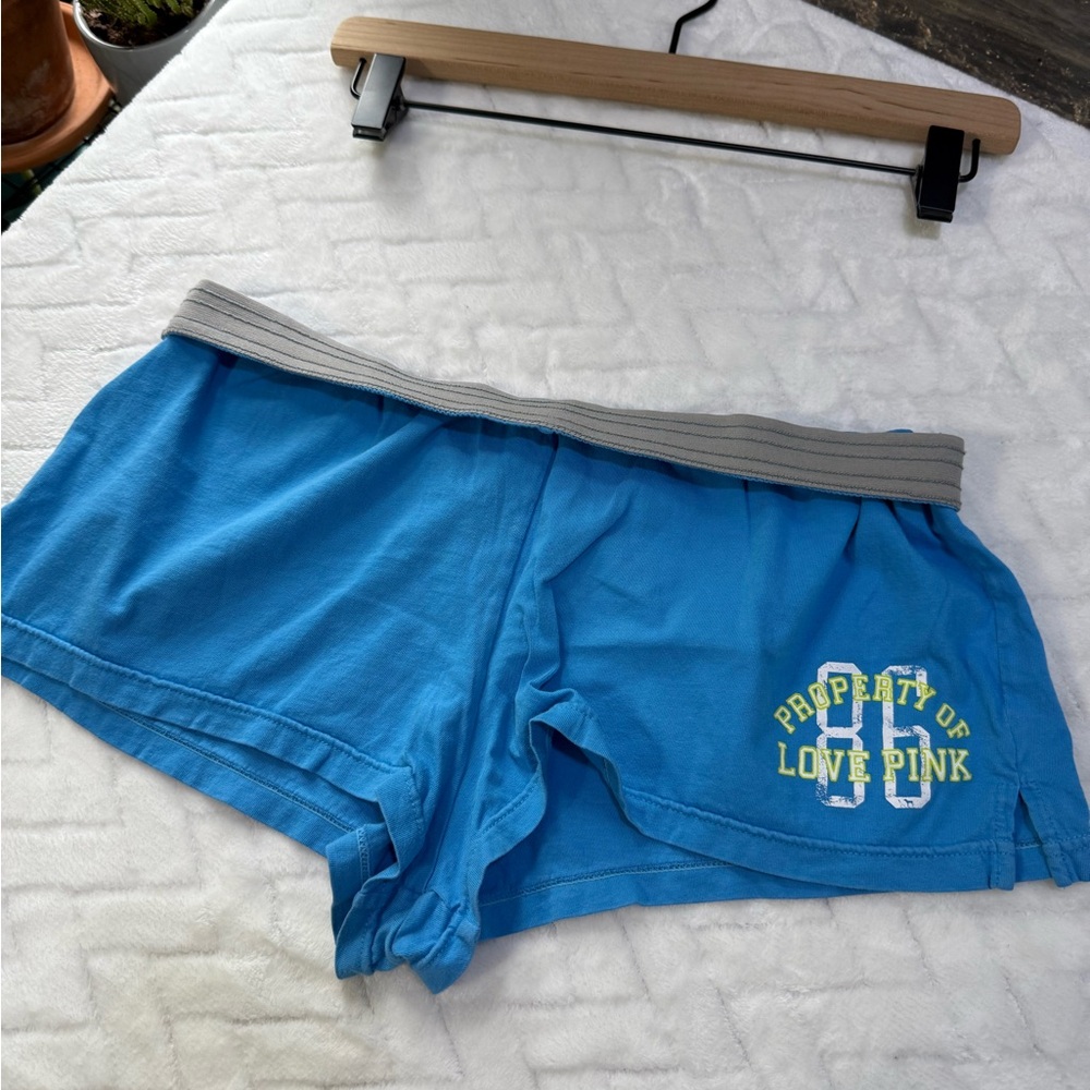 Y2K Victorias Secret 2007 Booty Shorts Fold Over Cheerleader Love Pink Blue M